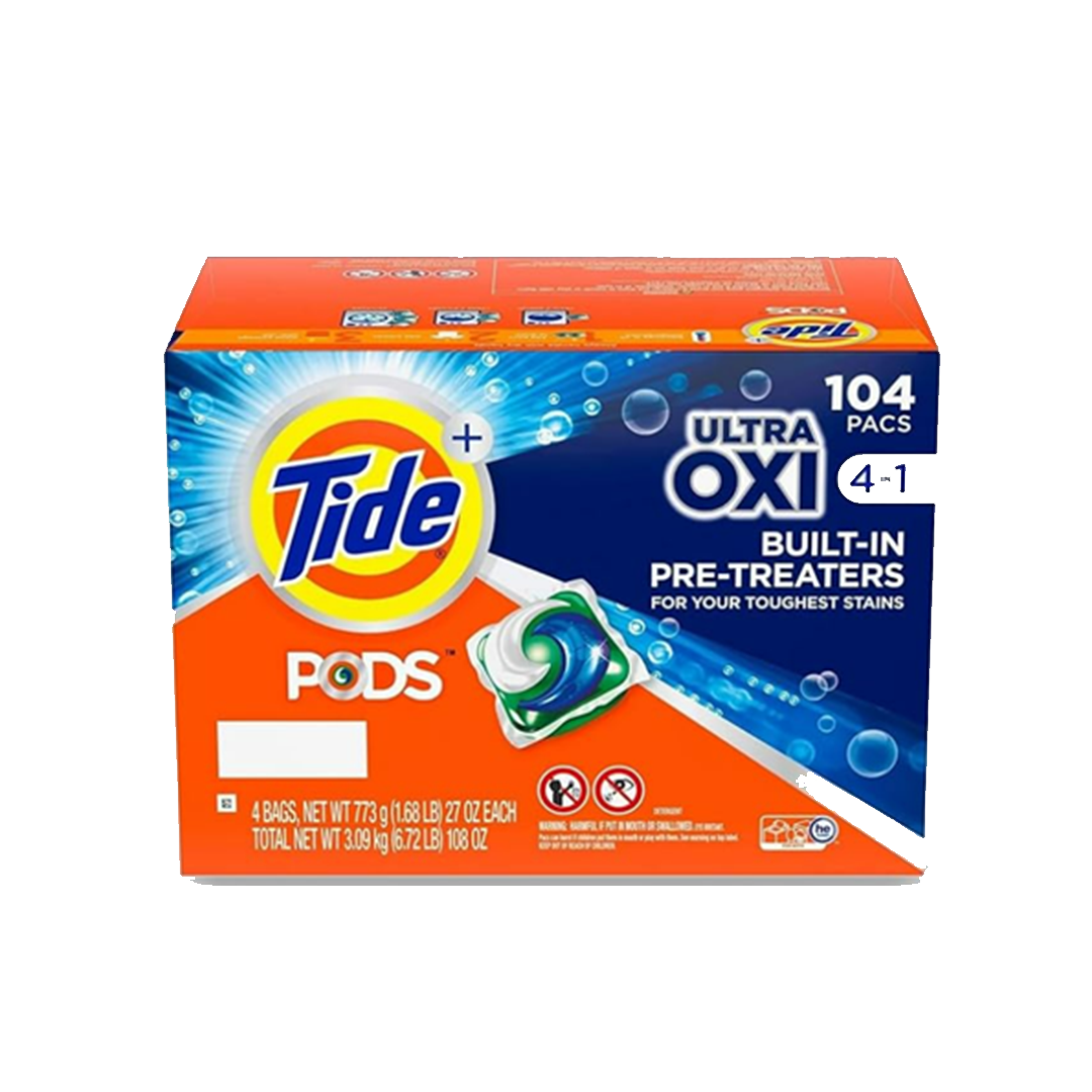 Tide PODS Liquid Detergent Pacs, 4-in-1 Ultra Oxi, 104 Ct, 4 Bags