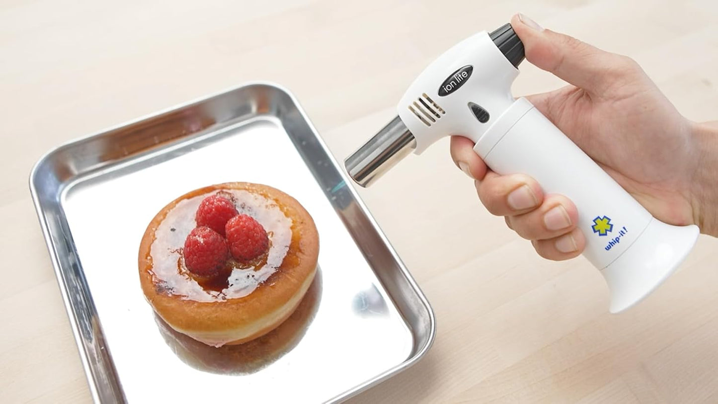 Ion Lite Torch, All White. Butane Torch Lighter, Refillable Cooking Torch with Adjustable Flame, Safety Lock for Soldering, Kitchen, Welding