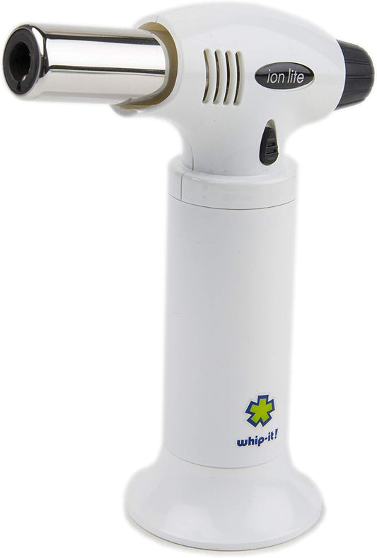 Ion Lite Torch, All White. Butane Torch Lighter, Refillable Cooking Torch with Adjustable Flame, Safety Lock for Soldering, Kitchen, Welding