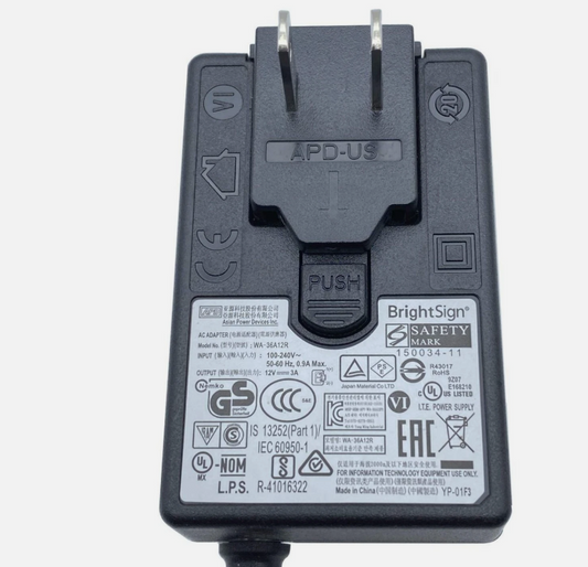 Lot of 10 APD Oem Genuine Asia Power Device BrightSign WA-36A12R 12V 3A 36W