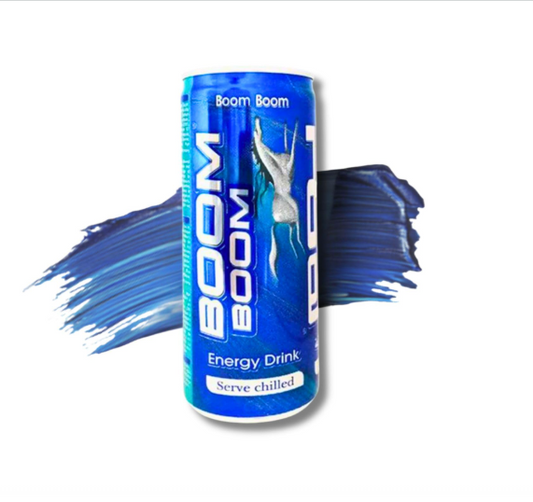 Boom Boom Energy Drink 250ml Natural Ingredients for Instant Energy Boost Refreshing Carbonated Beverage Serve Chilled (Pack of 24)