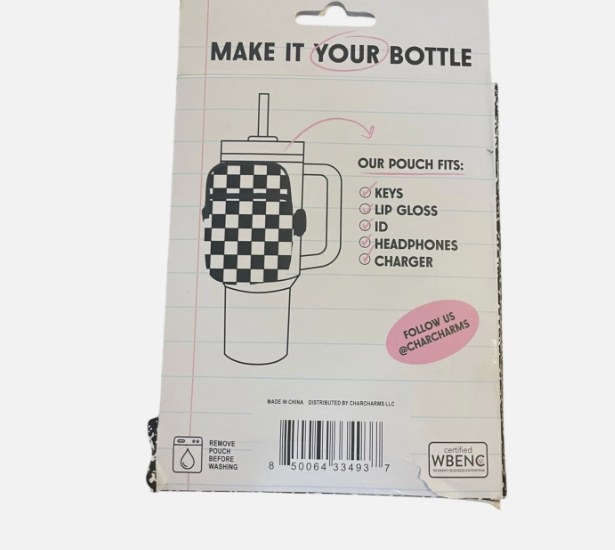 CharCharms Check Pouch White/Black Bottle Pouch Back to School