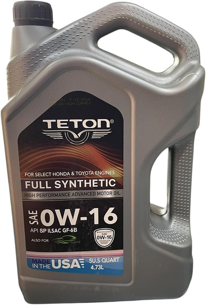 0W-16 Advanced Full Synthetic Motor Oil 5 Quarts 4.73L High Performance Advanced Motor Oil API SP ILSAC GF-6B For Select Honda & Toyota Engines Also For Hybrid Made in USA (Pack of 3)