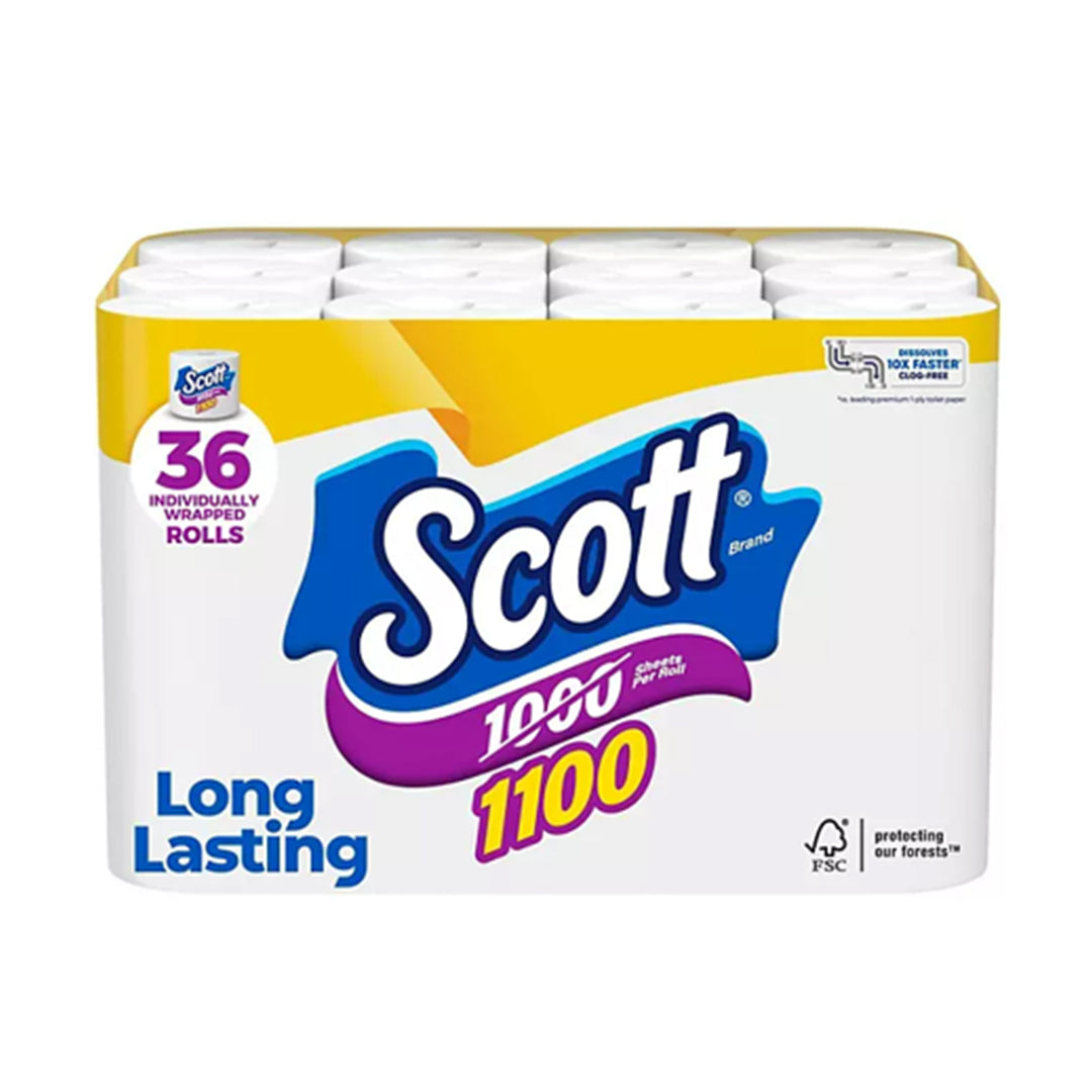 Scott 1100 1-Ply Toilet Paper 36 rolls, 1100 sheets/roll