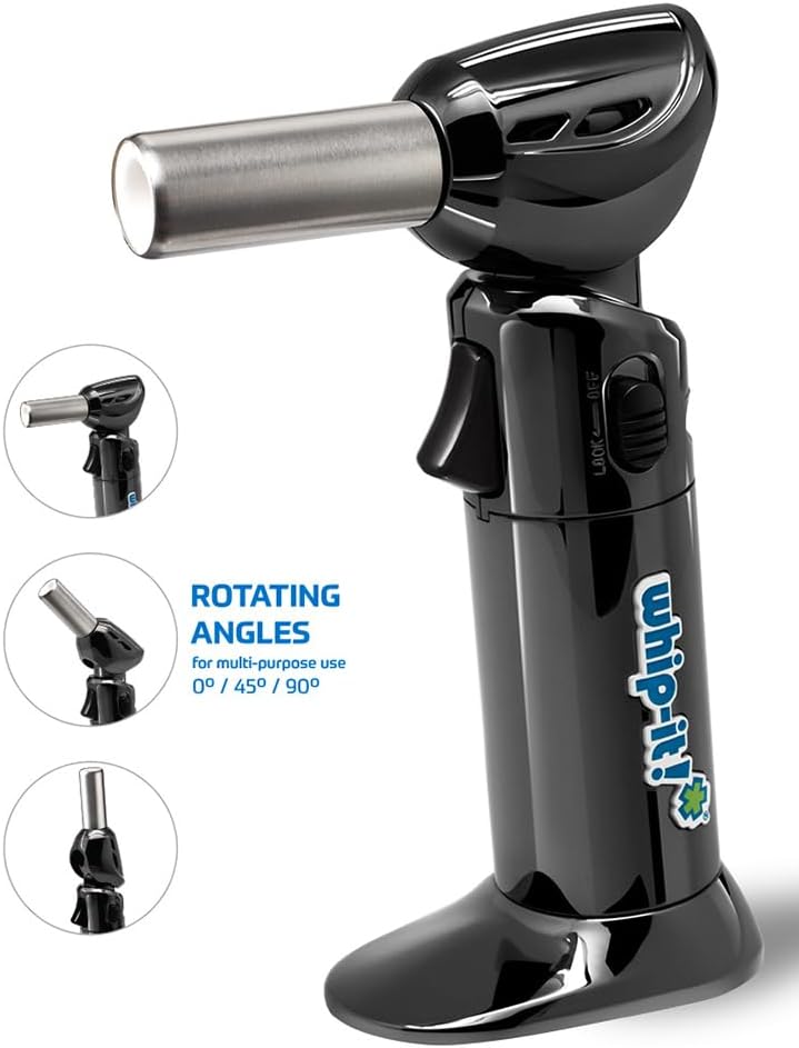 Flex Rotating 3 Angles Chef Culinary Cooking Torch Unique Nozzle Piezoelectric Butane Torch, Black Chrome