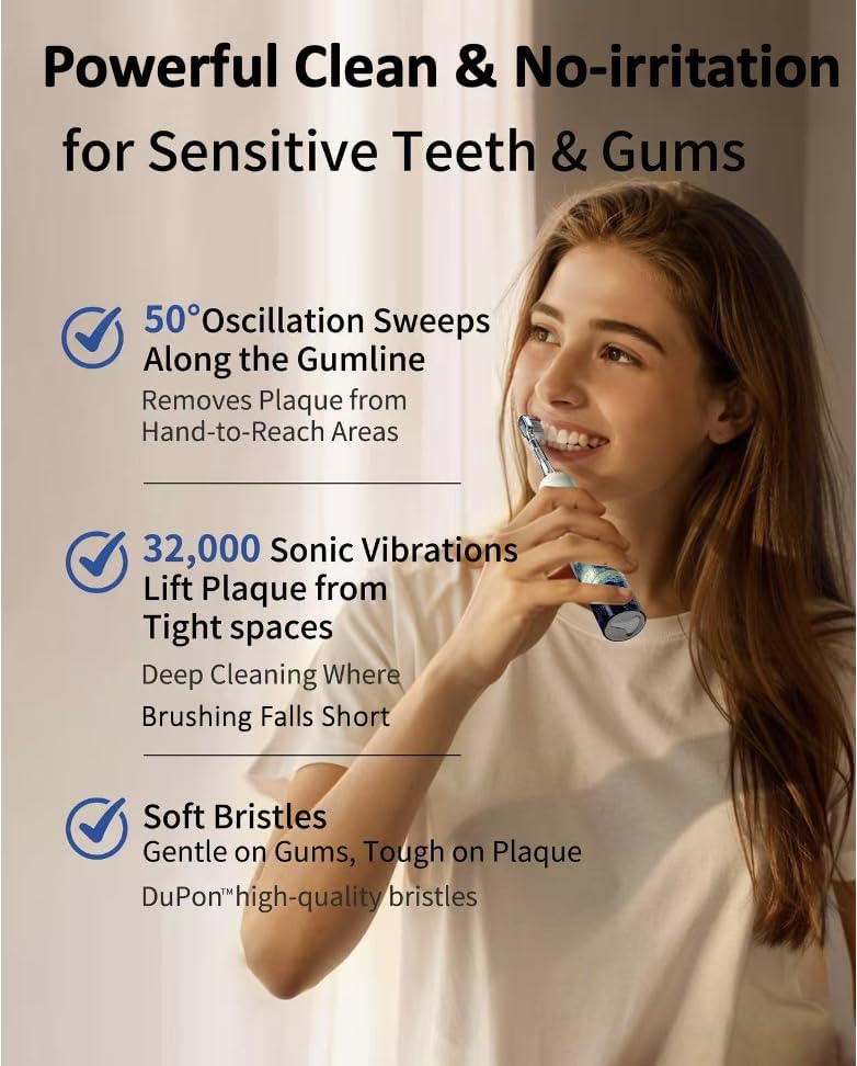 Keheal Sonic Electric Toothbrush, Oscillation&Sonic Vibration Cleaning for Adults & Teens, 4 Soft Bristle Brush Heads, Waterproof Travel Rechargeable Electric Toothbrush, Smart Timer