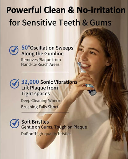Keheal Sonic Electric Toothbrush, Oscillation&Sonic Vibration Cleaning for Adults & Teens, 4 Soft Bristle Brush Heads, Waterproof Travel Rechargeable Electric Toothbrush, Smart Timer