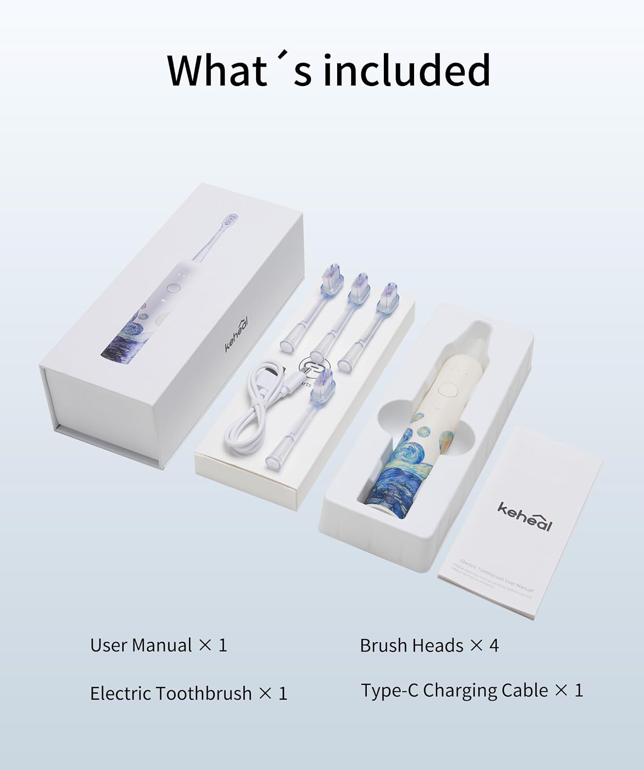 Keheal Sonic Electric Toothbrush, Oscillation&Sonic Vibration Cleaning for Adults & Teens, 4 Soft Bristle Brush Heads, Waterproof Travel Rechargeable Electric Toothbrush, Smart Timer