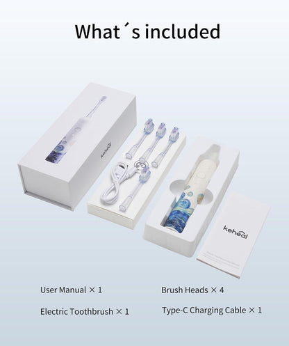 Keheal Sonic Electric Toothbrush, Oscillation&Sonic Vibration Cleaning for Adults & Teens, 4 Soft Bristle Brush Heads, Waterproof Travel Rechargeable Electric Toothbrush, Smart Timer