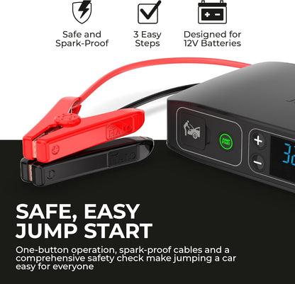 HALO Bolt Air+ AC 55500 Portable Car Battery Jump Starter | 100 PSI Air Compressor, 55.5Wh USB Power Bank with AC Outlet, Emergency Floodlight & Charger, Jump Cars SUVs & Trucks, Inflate Tires — Black