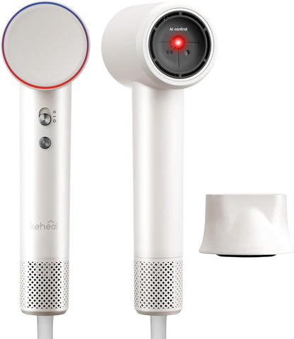 Ai High-Speed Ionic mini Hair Dryer, 1.89 Billion Negative Ions, 130,000 RPM Brushless Motor, Lightweight, Ai Temperature Control, Low Noise, Compact Travel Design with Attachment