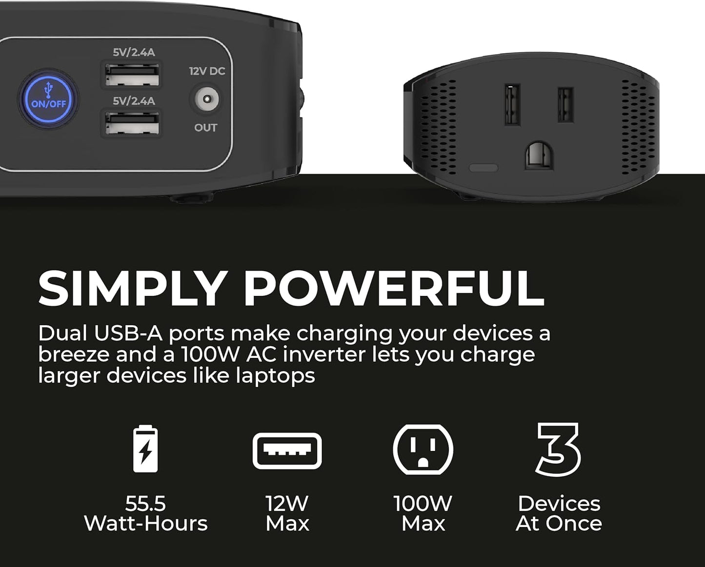 HALO Bolt Air+ AC 55500 Portable Car Battery Jump Starter | 100 PSI Air Compressor, 55.5Wh USB Power Bank with AC Outlet, Emergency Floodlight & Charger, Jump Cars SUVs & Trucks, Inflate Tires — Black