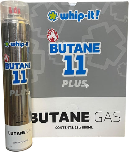 Purified Butane 11x Torch Lighter Refill with 5 Universal Plastic Tips 800ml Each 12 Cans