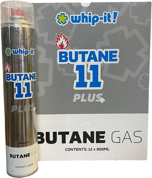 Purified Butane 11x Torch Lighter Refill with 5 Universal Plastic Tips 800ml Each 12 Cans