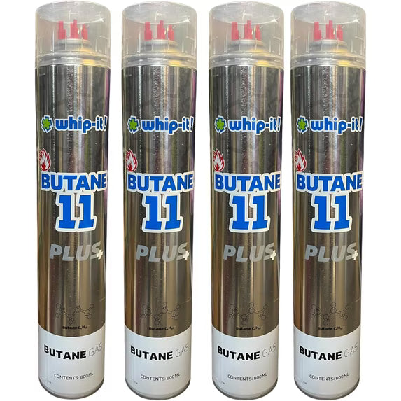 Purified Butane 11x Torch Lighter Refill with 5 Universal Plastic Tips 800ml Each 4 Cans