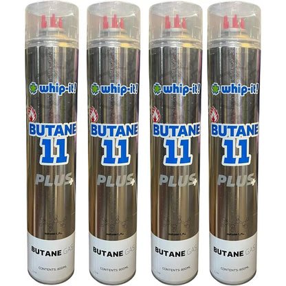 Purified Butane 11x Torch Lighter Refill with 5 Universal Plastic Tips 800ml Each 4 Cans