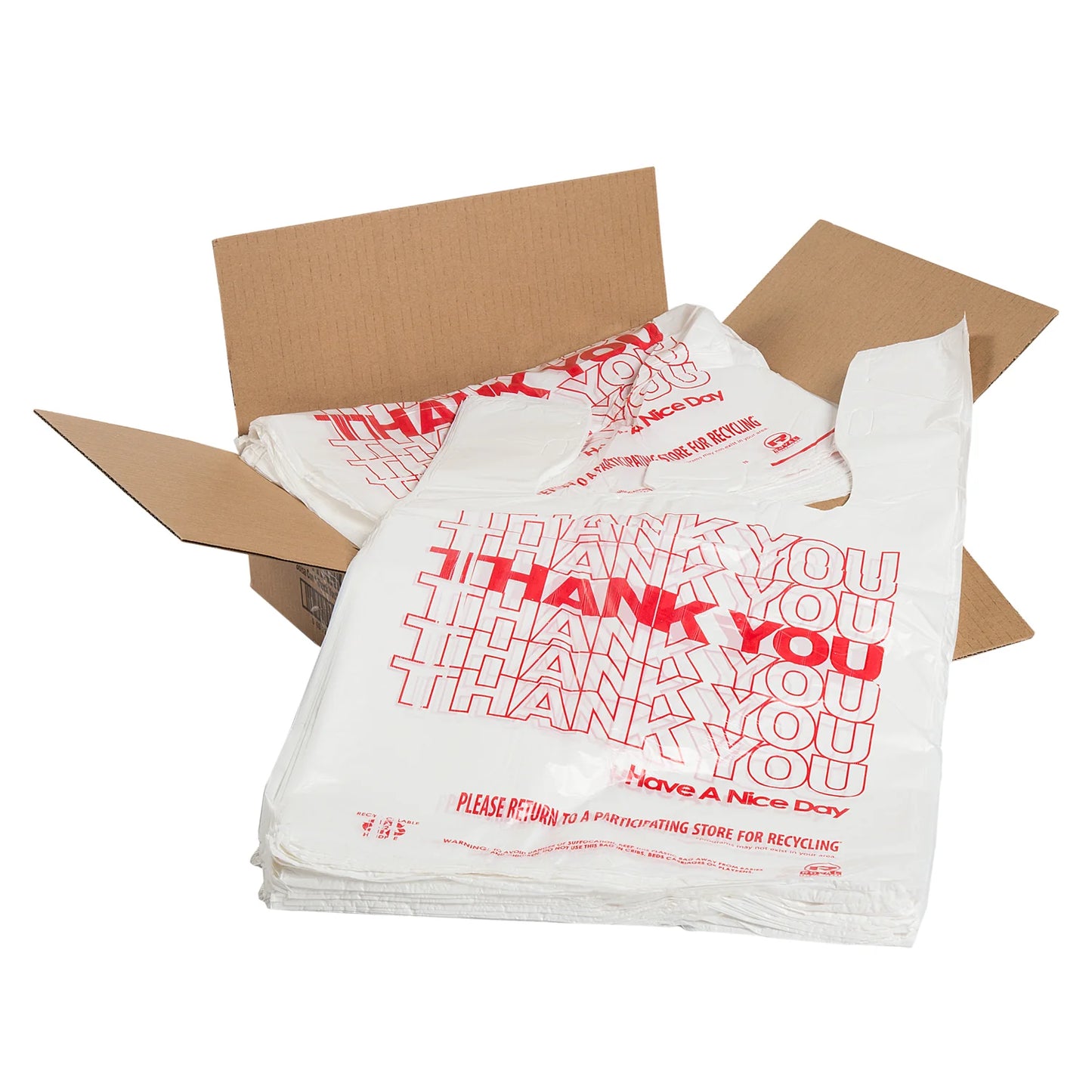 Pallet of 100 Pcs THANK YOU T-Shirt Bags 11.5" x 6.5" x 21" White Plastic Shopping bag 1000 Quantity