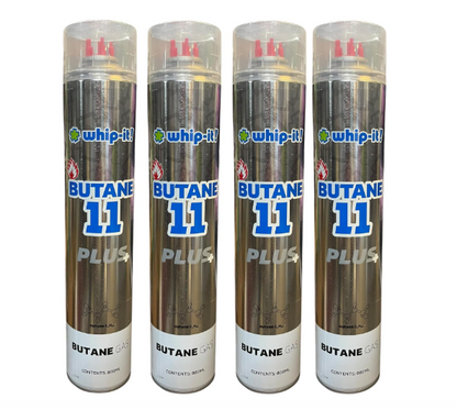 Purified Butane 11x Torch Refill Gas with 5 Universal Plastic Tips 800ml Each 4 Cans