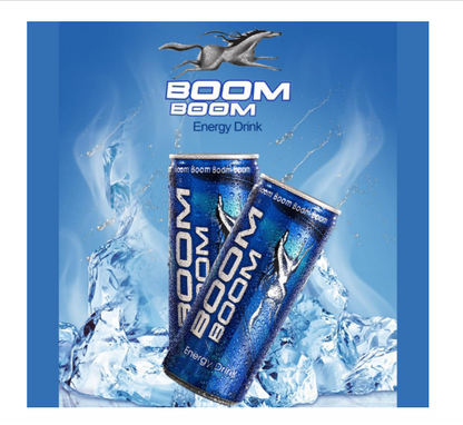 Boom Boom Energy Drink 250ml Natural Ingredients for Instant Energy Boost Refreshing Carbonated Beverage Serve Chilled (Pack of 24)