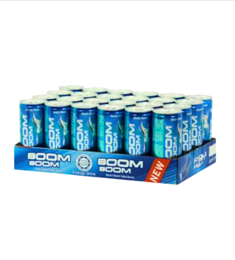 Boom Boom Energy Drink 250ml Natural Ingredients for Instant Energy Boost Refreshing Carbonated Beverage Serve Chilled (Pack of 24)