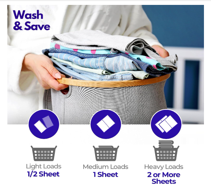 WASH & SAVE Laundry Detergent Sheets - 60 Loads / 30 Sheets | Plant-Based, Eco-Friendly, Hypoallergenic Liquidless Detergent | Perfect for Travel & Dorm - Spring Fresh