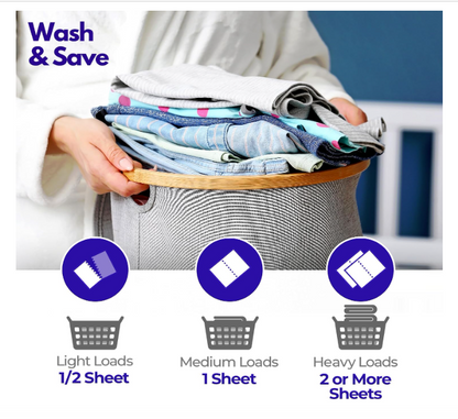 WASH & SAVE Laundry Detergent Sheets - 60 Loads / 30 Sheets | Plant-Based, Eco-Friendly, Hypoallergenic Liquidless Detergent | Perfect for Travel & Dorm - Spring Fresh