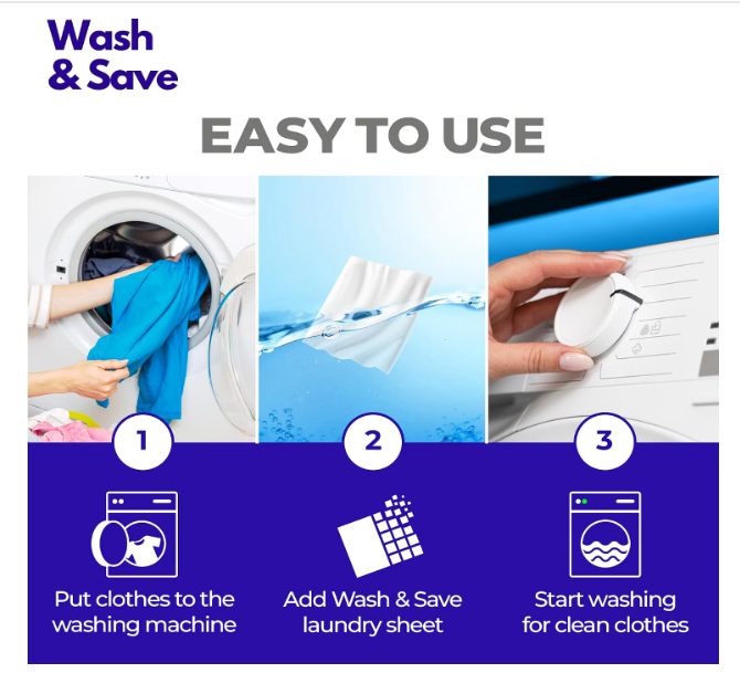 WASH & SAVE Laundry Detergent Sheets - 60 Loads / 30 Sheets | Plant-Based, Eco-Friendly, Hypoallergenic Liquidless Detergent | Perfect for Travel & Dorm - Spring Fresh