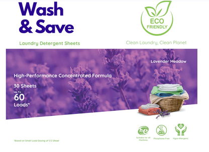 Wash & Save Laundry Detergent Sheets - Lavender Meadow