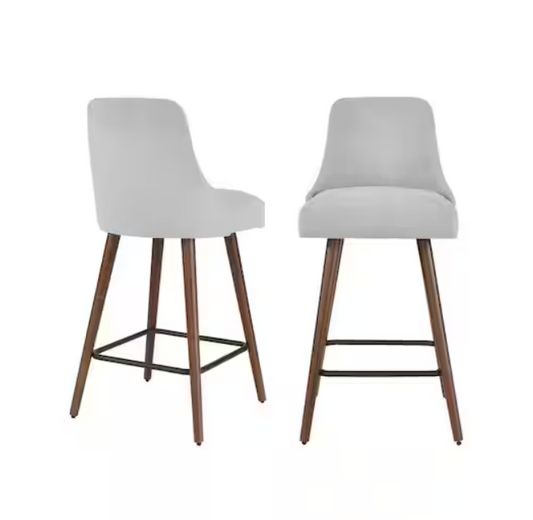 30 in. Benfield Stone Gray/Sable Wood Upholstered Bar Stools with Back (Set of 2)