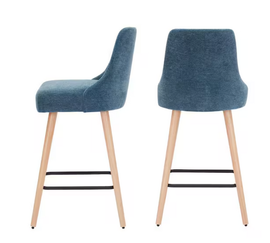 30 in. Benfield Twilight/Natural Blue Wood Upholstered Bar Stools with Back (Set of 2)