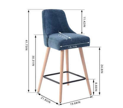 30 in. Benfield Twilight/Natural Blue Wood Upholstered Bar Stools with Back (Set of 2)