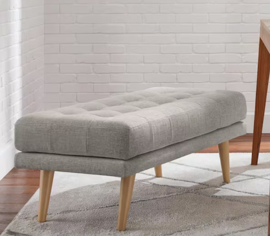 Whaverton Dining & Living Upholstered Accent Bench in Stone Gray with Oak Base (48" W x 18" H x 21" D)