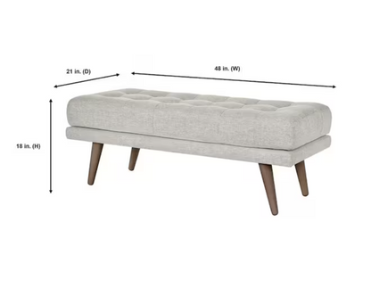 Whaverton Dining & Living Upholstered Accent Bench in Stone Gray with Oak Base (48" W x 18" H x 21" D)