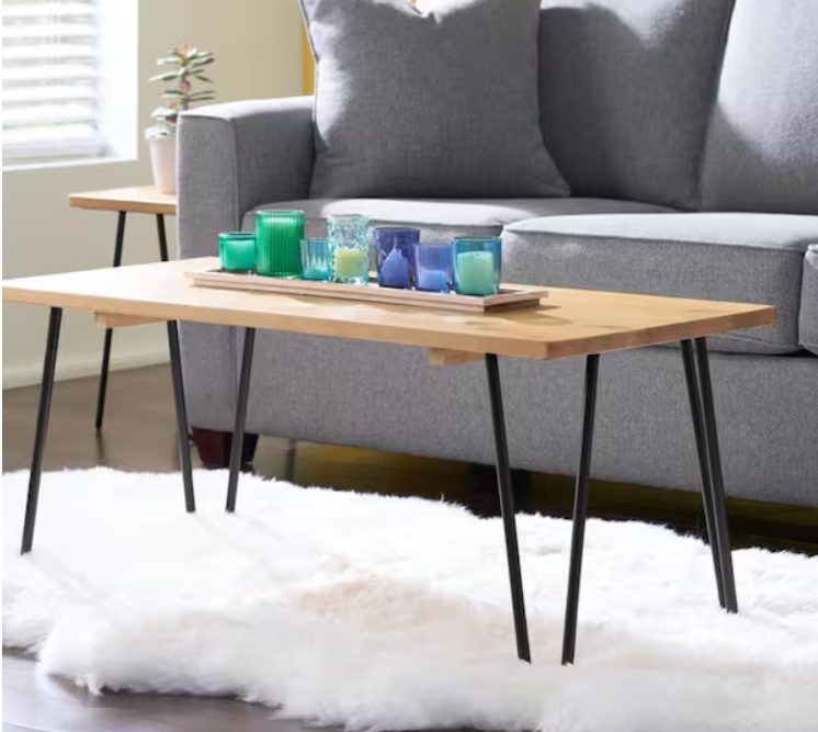 Banyan Honey Brown Wood Rectangular Coffee Table with Hairpin Legs (42 in. W x 17.85 in. H)