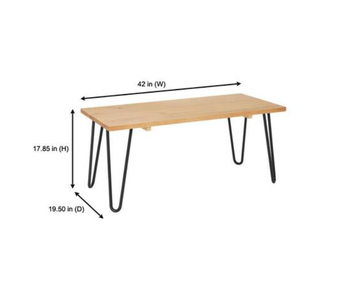 Banyan Honey Brown Wood Rectangular Coffee Table with Hairpin Legs (42 in. W x 17.85 in. H)