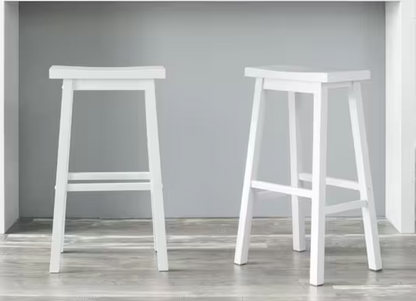 24 in. White Wood Backless Saddle Bar Stool (1-piece)