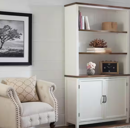 Appleton White and Haze Finish Wood Bookcase with Concealed Storage (39 in. W x 72 in. H)
