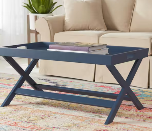 Rectangular Steel Blue Wood Tray Top Coffee Table (40 in. W x 18 in. H)
