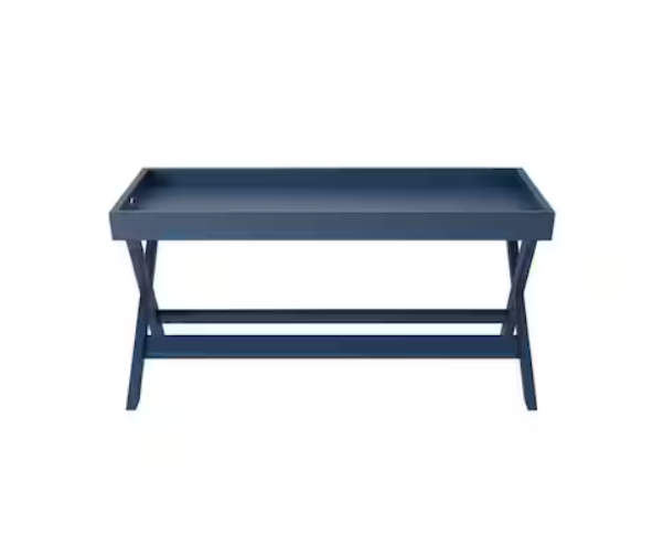 Rectangular Steel Blue Wood Tray Top Coffee Table (40 in. W x 18 in. H)