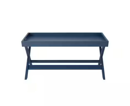 Rectangular Steel Blue Wood Tray Top Coffee Table (40 in. W x 18 in. H)