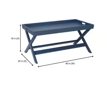 Rectangular Steel Blue Wood Tray Top Coffee Table (40 in. W x 18 in. H)