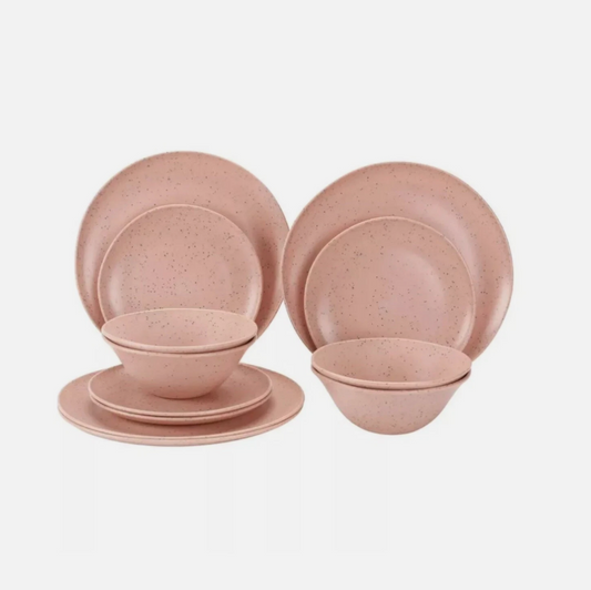 Mainstays 12-Piece Eco-Friendly Dinnerware Set, Pink, Service For 4 BPA Free