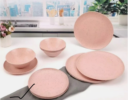 Mainstays 12-Piece Eco-Friendly Dinnerware Set, Pink, Service For 4 BPA Free