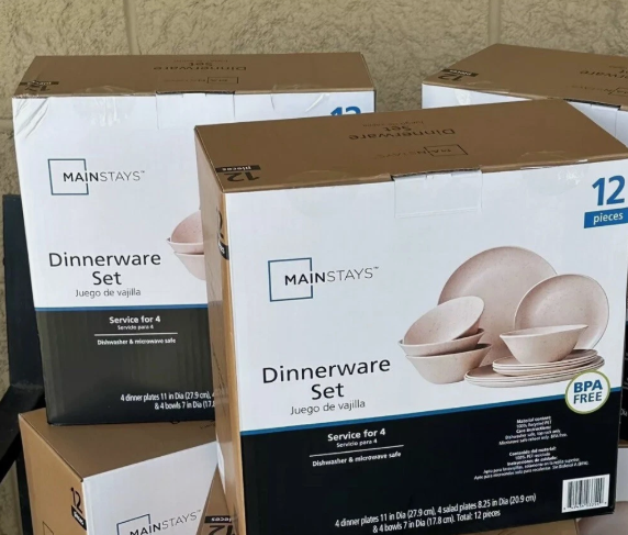 Mainstays 12-Piece Eco-Friendly Dinnerware Set, Pink, Service For 4 BPA Free