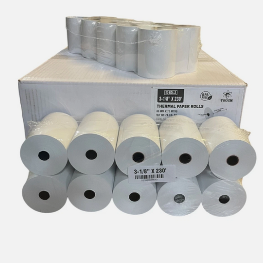 Tough Thermal Paper Register Rolls 80 MM x 70 MTRS 48 GSM 3-1/8" 230 Lot 50 Rolls