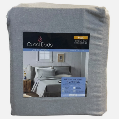 Cuddl Duds Gray Heavy Weight Cotton Flannel Sheet Set Full Size