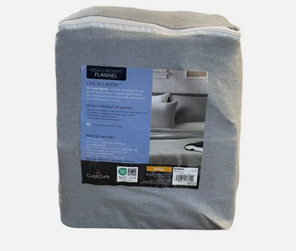 Cuddl Duds Gray Heavy Weight Cotton Flannel Sheet Set Full Size