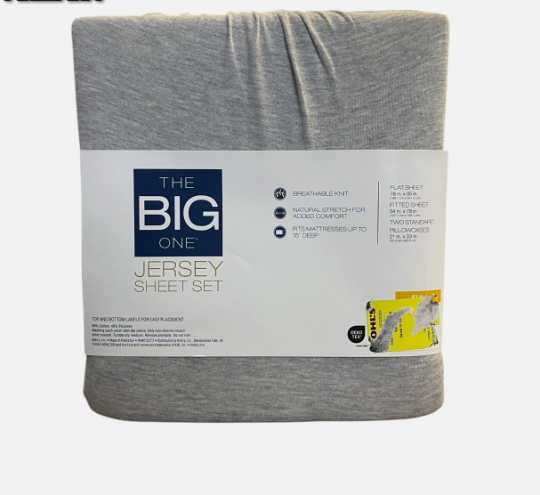 The Big One Jersey Sheet Set Full Size Gray Stripe