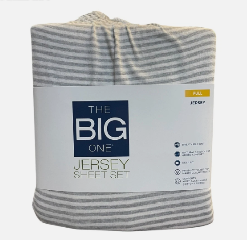 The Big One Jersey Sheet Set Full Size Gray and White Stripe