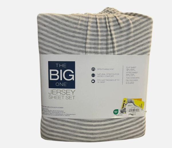 The Big One Jersey Sheet Set Full Size Gray and White Stripe